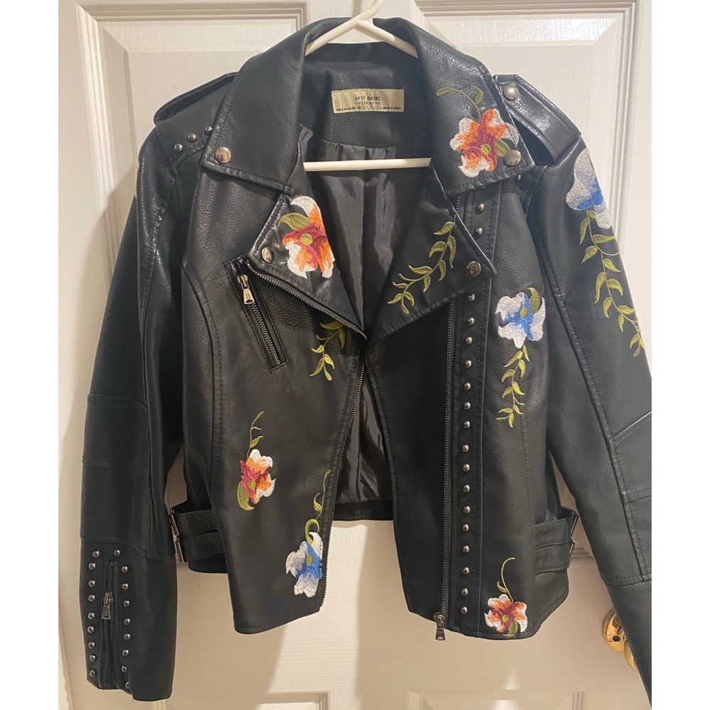 Faux Leather Embroidered Jacket
